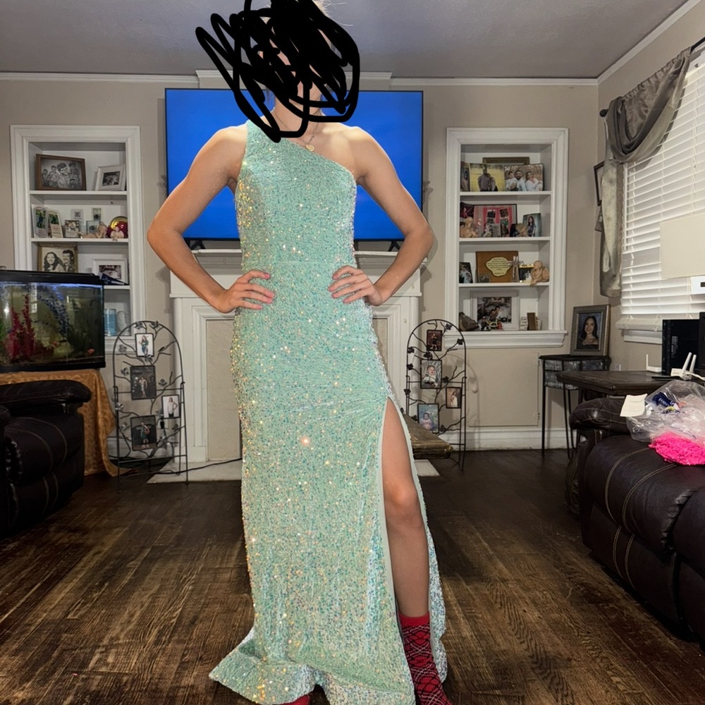 Green Sequin Embellished Backless Gown